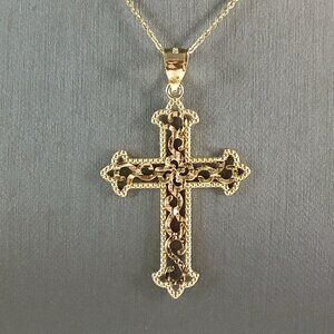 Womens Sterling Silver Gold Tone Religious Cross Pendant Necklace 4.9g E7898